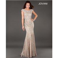Classical Designer Jovani Beaded Trumpet Evening Gown With Cap Sleeves 74495 New Arrival - Bonny Eve