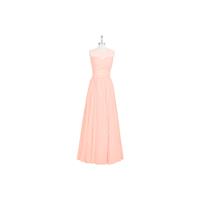 Coral Azazie Aliya - Back Zip Floor Length Chiffon And Lace Boatneck Dress - Charming Bridesmaids St