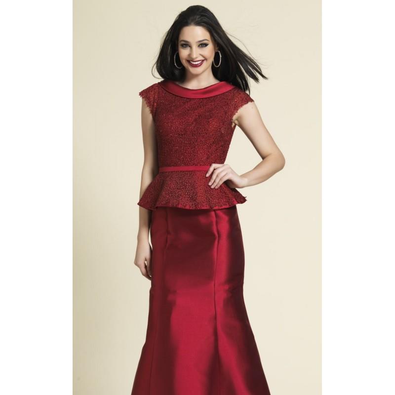My Stuff, Wine Beaded Peplum Gown by Dave and Johnny - Color Your Classy Wardrobe