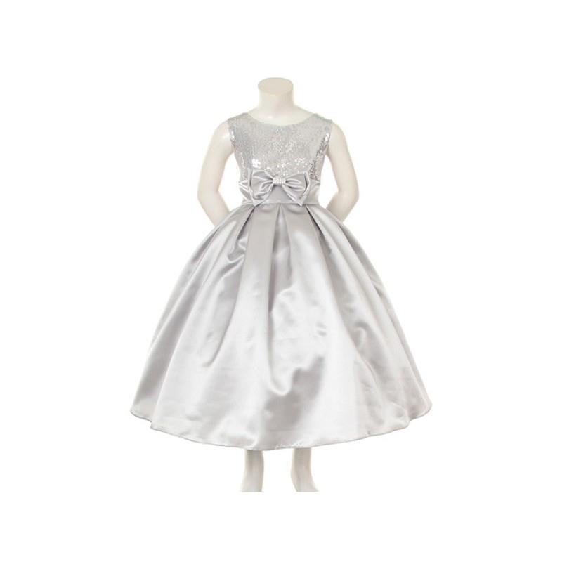 My Stuff, Silver Sequins Bodice w/Satin Skirt & Rhinestone Double Bow Pin Style: D3820 - Charming We
