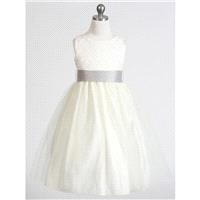 Ivory Jacquard Bodice w/ Tulle Skirt & Removable Sash Style: DSK394 - Charming Wedding Party Dresses