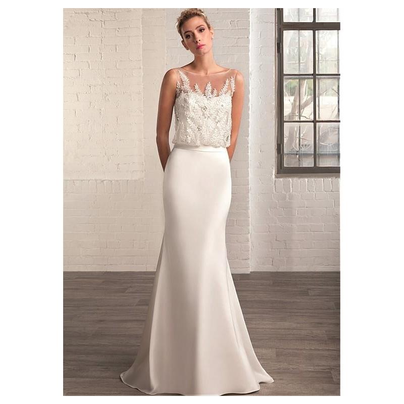 My Stuff, Elegant Satin & Tulle Bateau Neckline Mermaid Wedding Dresses with Beaded Lace Appliques -