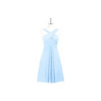 Sky_blue Azazie Amani - Back Zip Knee Length V Neck Chiffon Dress - Charming Bridesmaids Store
