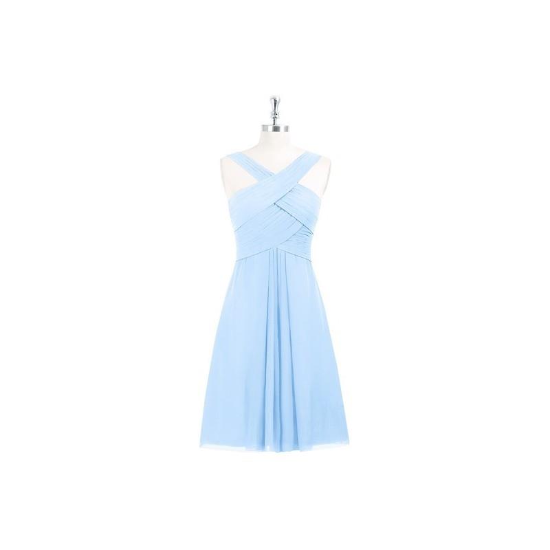 My Stuff, Sky_blue Azazie Amani - Back Zip Knee Length V Neck Chiffon Dress - Charming Bridesmaids S