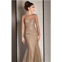 Latte Long Sleeved Godet Gown by Atelier Clarisse - Color Your Classy Wardrobe