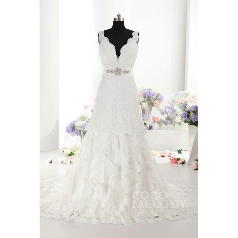My Stuff, New Design A-Line Natural Train Ivory Sleeveless Open Back Wedding Dress with Appliques an