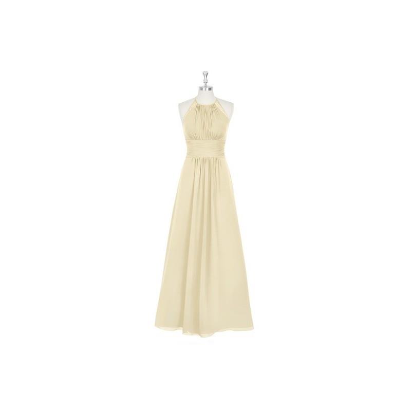 My Stuff, Champagne Azazie Regina - Floor Length Halter Chiffon And Lace Strap Detail Dress - Charmi