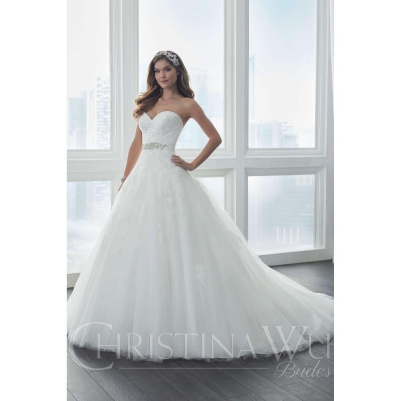 My Stuff, Eternity Bride Style 15628 by Christina Wu - Ivory  White Lace  Tulle Belt Floor Sweethear