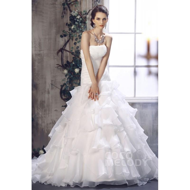 My Stuff, Graceful Princess Strapless Dropped Waist Chapel Train Organza Wedding Dress CWLT13027 - T