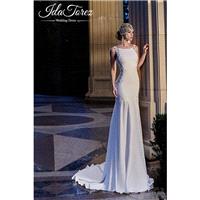 New Design Trumpet-Mermaid Bateau Natural Court Train Stretch Crepe Ivory Sleeveless Open Back Weddi