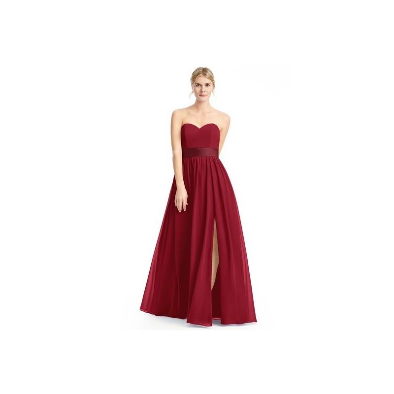 wedding, Burgundy Azazie Fiona - Chiffon And Charmeuse Back Zip Floor Length Sweetheart Dress - Char