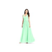 Mint_green Azazie Leanna - Chiffon And Charmeuse Bow/Tie Back V Neck Floor Length Dress - Charming B