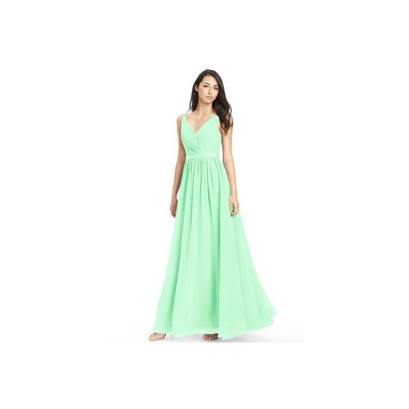My Stuff, Mint_green Azazie Leanna - Chiffon And Charmeuse Bow/Tie Back V Neck Floor Length Dress -