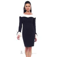 Black/Ivory Long Sleeved Cocktail Dress by NUE by Shani - Color Your Classy Wardrobe