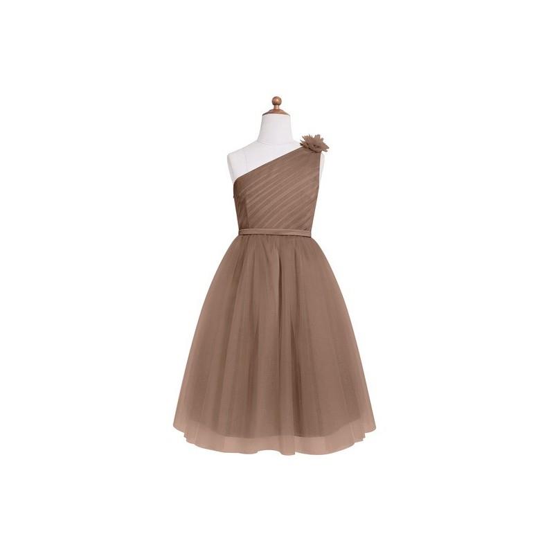 My Stuff, Brown Azazie Lilo JBD - Satin And Tulle Side Zip One Shoulder Knee Length Dress - Charming
