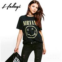 Must-have Casual Oversized Vogue Sport Style Printed Short Sleeves Cartoon Smiley Face Summer T-shir