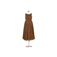 Brown Azazie Joanna - Tea Length Chiffon Scoop Back Zip Stretch Knit Dress - Charming Bridesmaids St