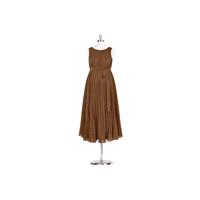 Brown Azazie Joanna - Tea Length Chiffon Scoop Back Zip Stretch Knit Dress - Charming Bridesmaids St