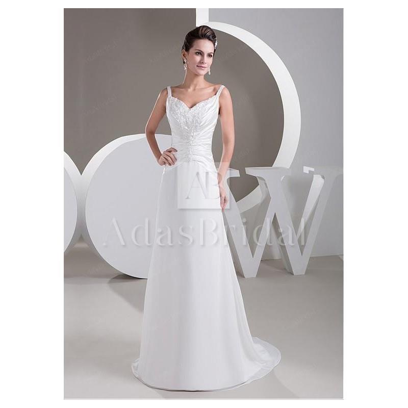 My Stuff, Delicate Chiffon Spaghetti Straps Neckline Sheath Wedding Dresses With Beaded Lace Appliqu