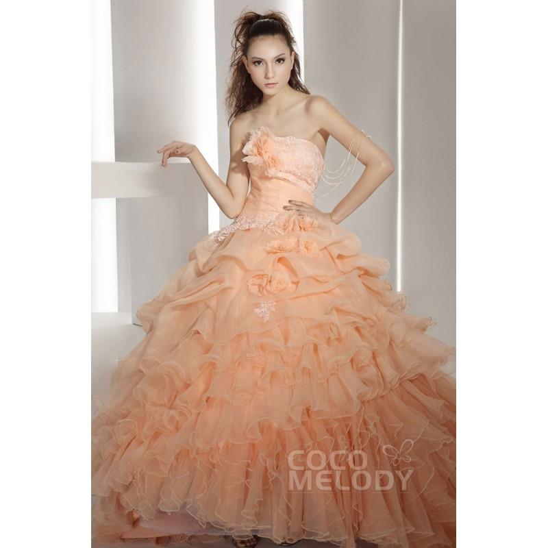 wedding, Hot Selling Ball Gown Strapless Chapel Train Organza Autumn Sunset Quinceanera Dress COJT13