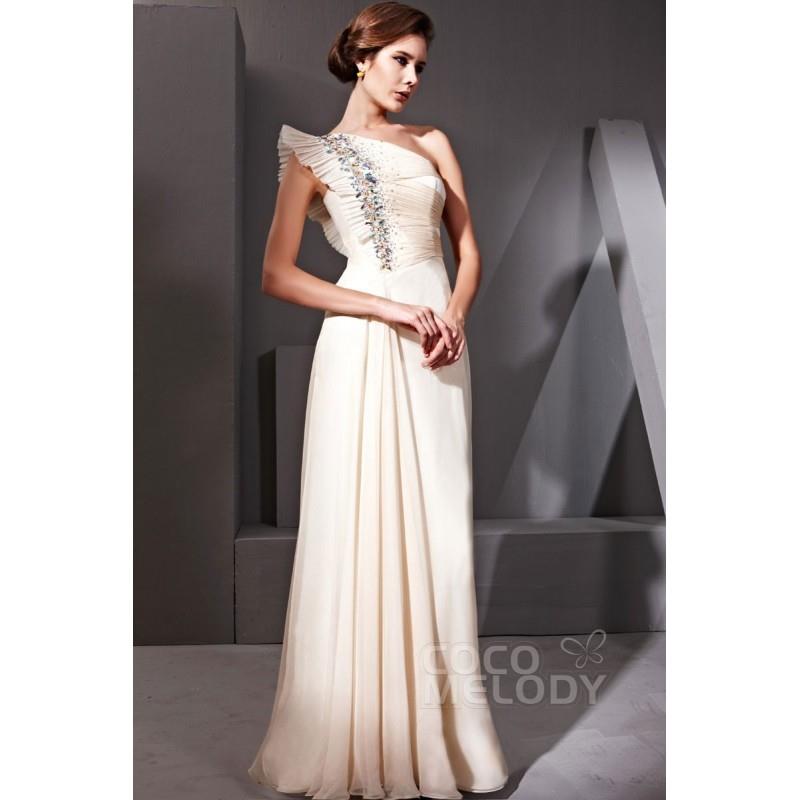 My Stuff, Dramatic Sheath-Column One Shoulder Floor Length Chiffon Evening Dress with Pleating and C