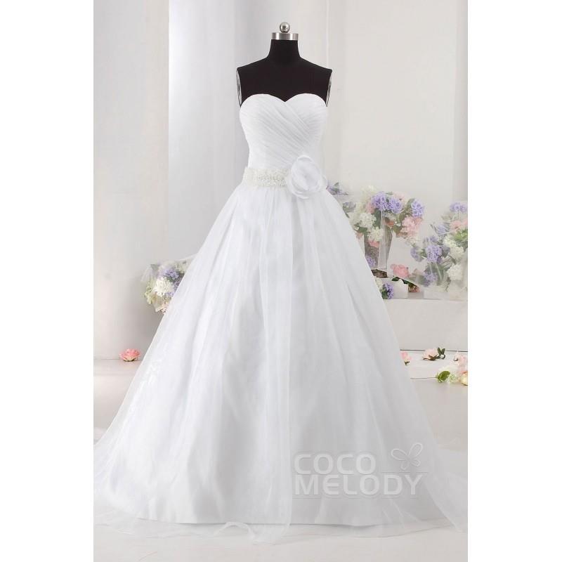 My Stuff, Charming A-Line Sweetheart  Train Tulle Sleeveless Lace Up-Corset Wedding Dress CWLT14053