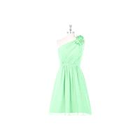 Mint_green Azazie Sabrina - Knee Length One Shoulder Chiffon Illusion Dress - Charming Bridesmaids S