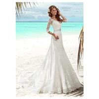 Gorgeous Tulle V-neck Neckline Natural Waistline Trumpt Wedding Dress - overpinks.com
