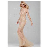 Luxury Tulle See-Through Halter Neckline Sheath Evening Dresses with Beadings & Rhinestones - overpi