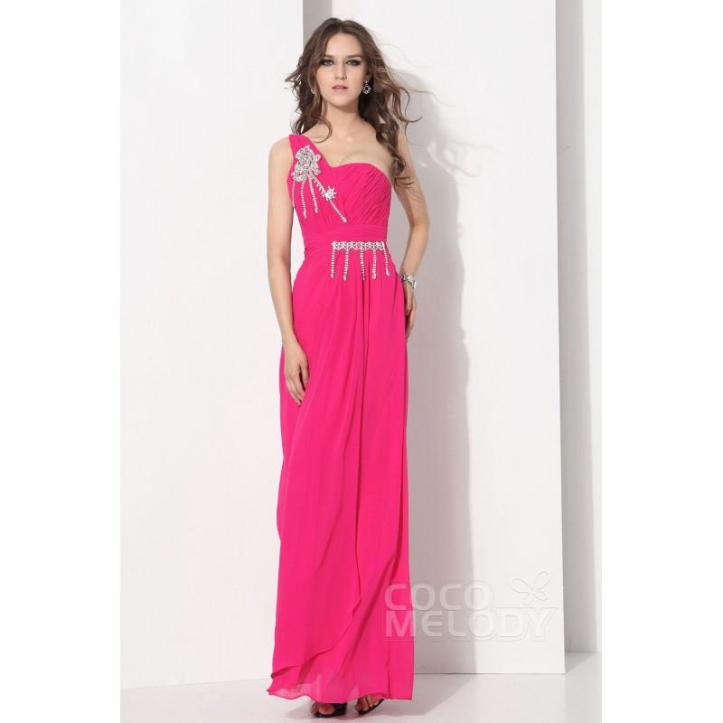 My Stuff, Modest Sheath-Column One Shoulder Floor Length Chiffon Fandango Pink Prom Dress COZF1302F