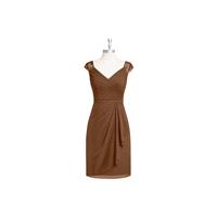 Brown Azazie Fawne - Knee Length Illusion V Neck Chiffon And Lace Dress - Charming Bridesmaids Store