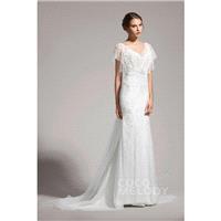 Delicate Trumpet-Mermaid V-Neck Tulle Ivory Cap Sleeve Wedding Dress with Beading - Top Designer Wed