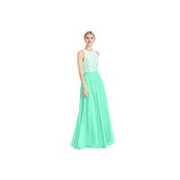 Turquoise Azazie Kate - Back Zip Floor Length Scoop Chiffon And Lace Dress - Cheap Gorgeous Bridesma