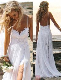 Bridal Dresses. Sexy Spaghetti Straps A-Line Chiffon Wedding Dress With Lace