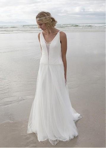 Wedding DRESSES ONLINE, Elegant Tulle & Lace Scoop Beach Wedding Dress