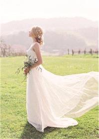 Bridal Dresses. A-Line Bateau Tulle Floor Length Wedding Dress With Sweep