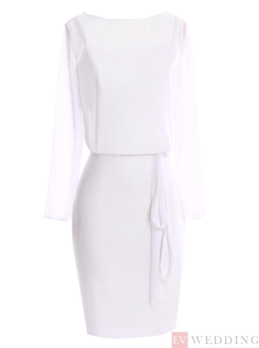 Wedding DRESSES ONLINE, Sheath Knee-Length White Mother Of The Bride Dresss With Belt