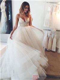 Bridal Dresses. Sexy V Neck Spaghetti Straps Tulle Wedding Dress