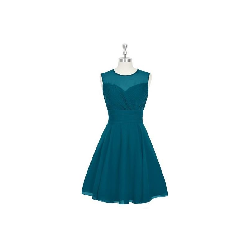 My Stuff, Ink_blue Azazie Scarlett - Knee Length Illusion Scoop Chiffon Dress - Charming Bridesmaids