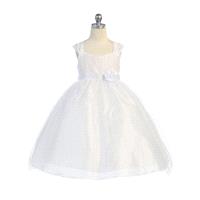 White Empire Waist Tulle Dress w/ Poly Silk Sleeve & Sash Style: DM906 - Charming Wedding Party Dres