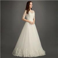 Azazie Chloe simple A round necklace wedding dress lace in the wedding dress bride wedding dress - C