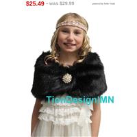 Girl Kid Black Faux Fur Wrap, Kid fur shrug, faux fur shawl - Hand-made Beautiful Dresses|Unique Des