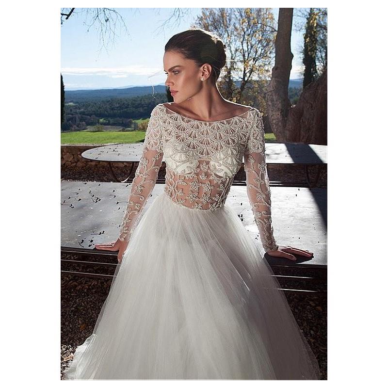 My Stuff, Brilliant Tulle Bateau Neckline A-line See-Through Wedding Dresses with Beaded Embroidery