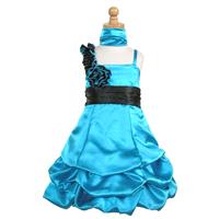 Turquoise Satin Gathered Bubble Dress w/ Two Tone Flower Style: D719 - Charming Wedding Party Dresse