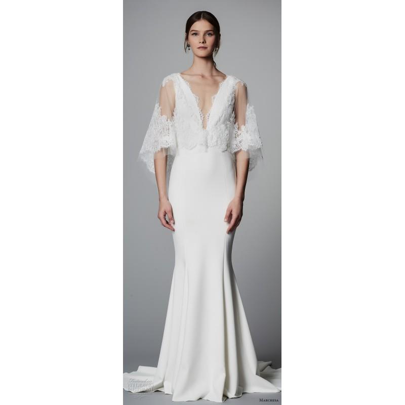 My Stuff, Marchesa Spring/Summer 2018 Sheath Sweep Train Butterfly Sleeves V-Neck Elegant Ivory Sati