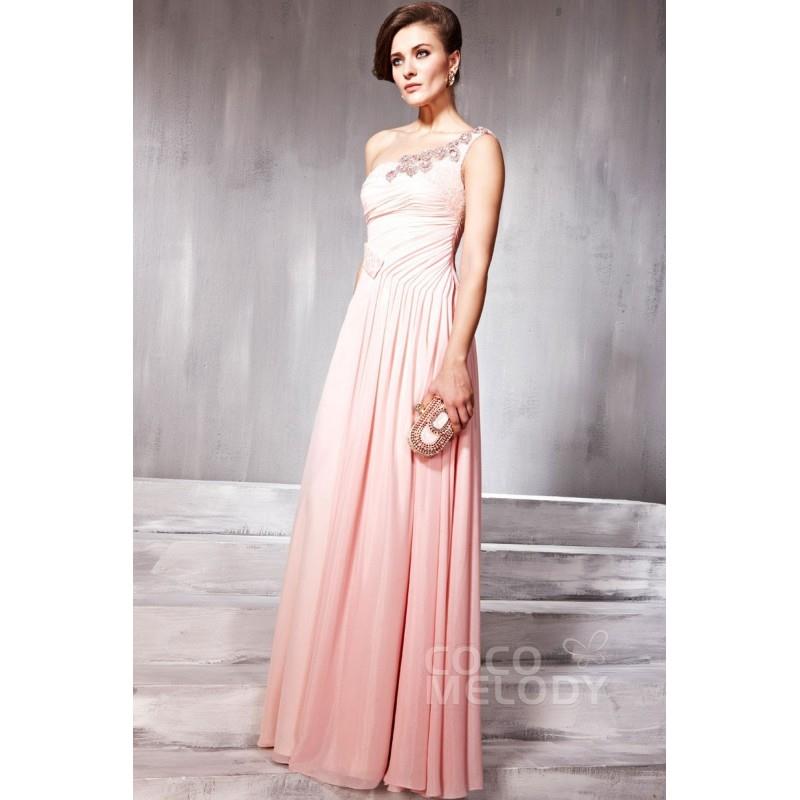 My Stuff, Delicate Sheath-Column One Shoulder Floor Length Chiffon Evening Dress with Draped and Cry