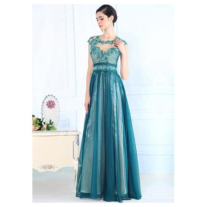 My Stuff, In Stock Elegant Silk Chiffon & Densitied Malay Satin Jewel Neckline Floor-length A-line