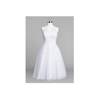White Azazie Fabiana BG - Knee Length Halter Tulle And Lace Bow/Tie Back Dress - Charming Bridesmaid
