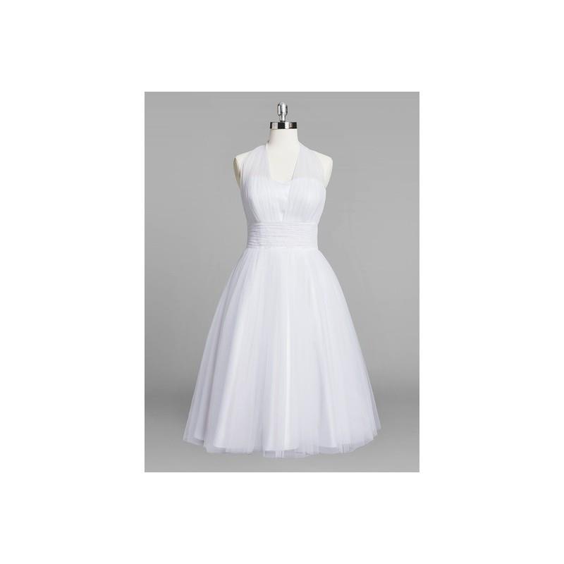 My Stuff, White Azazie Fabiana BG - Knee Length Halter Tulle And Lace Bow/Tie Back Dress - Charming