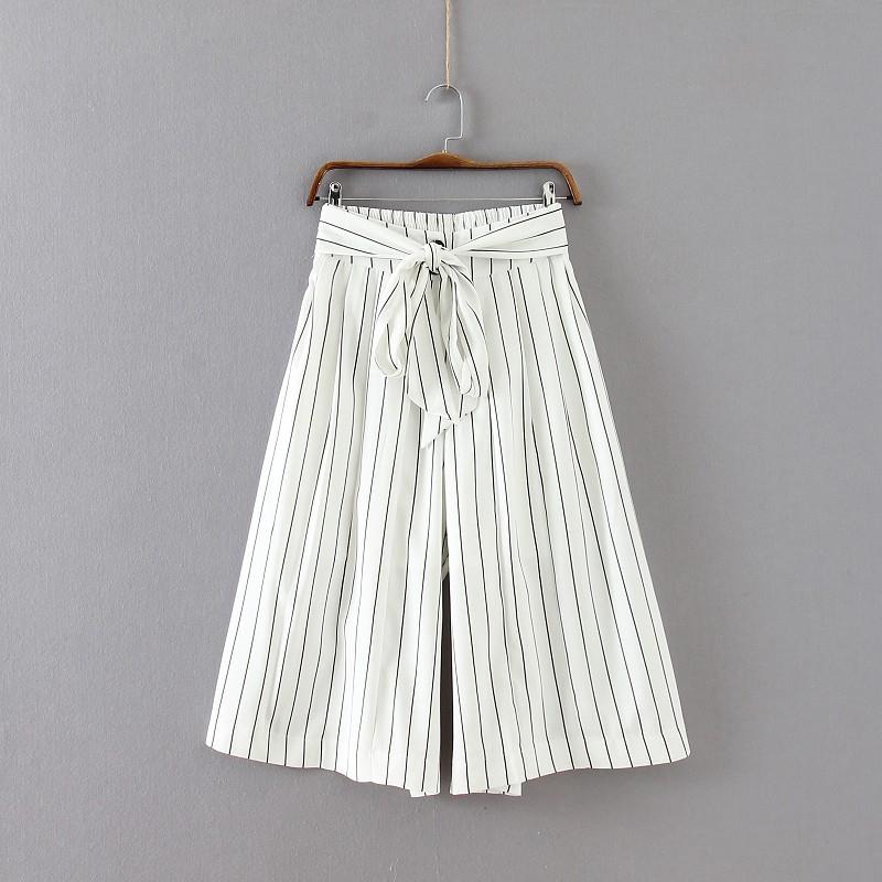 My Stuff, Must-have Oversized Vogue Banded Waist Stripped Wide Leg Pant Casual Trouser Belt - beenon